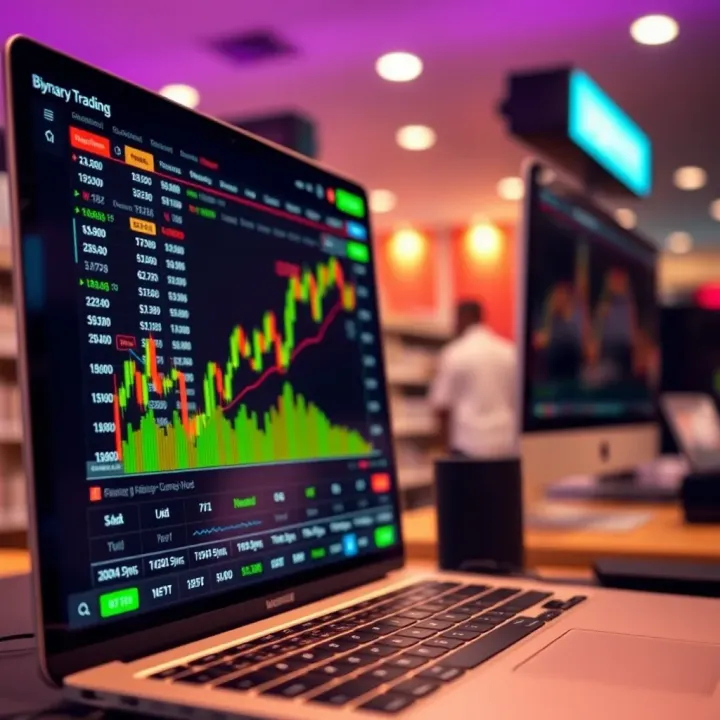 Digital interface showing binary trading options and market trends