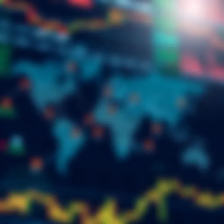 Illustration showing currency symbols connected on a global map representing forex market activity