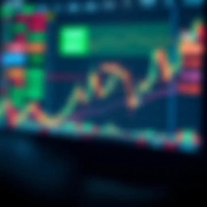 Conceptual chart showing currency pairs with rising and falling trends, highlighting binary forex trading decisions