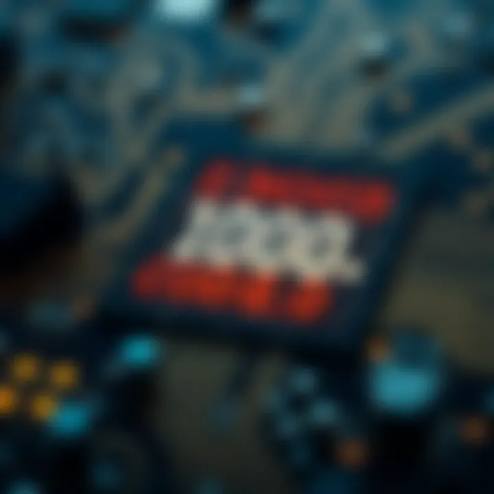 Visualization of binary code integration within a computer chip highlighting data flow and circuit pathways