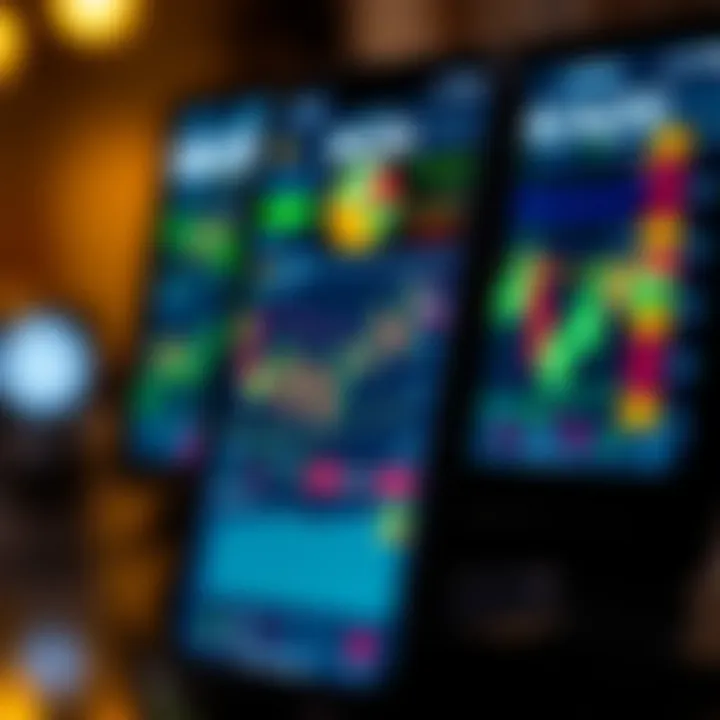 Mobile device displaying forex trading app interface with charts and currency pairs