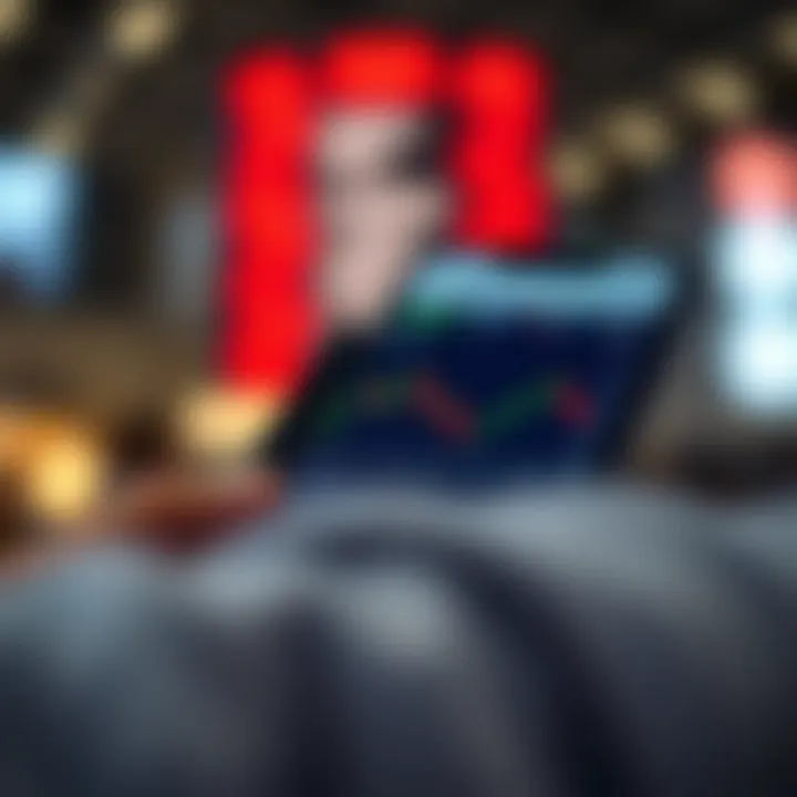 Mobile phone displaying a forex trading application with real-time currency exchange rates and charts