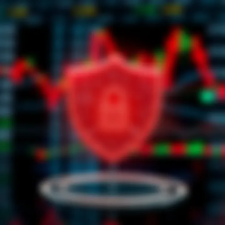 Illustration of a secure shield symbol with financial icons representing regulation and trust