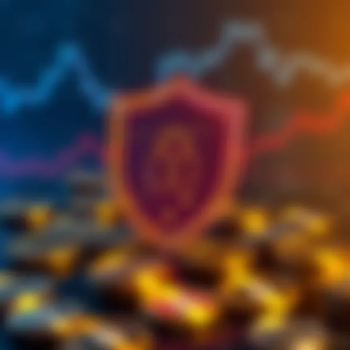 Secure digital shield symbol overlaid on cryptocurrency icons representing safety and regulation