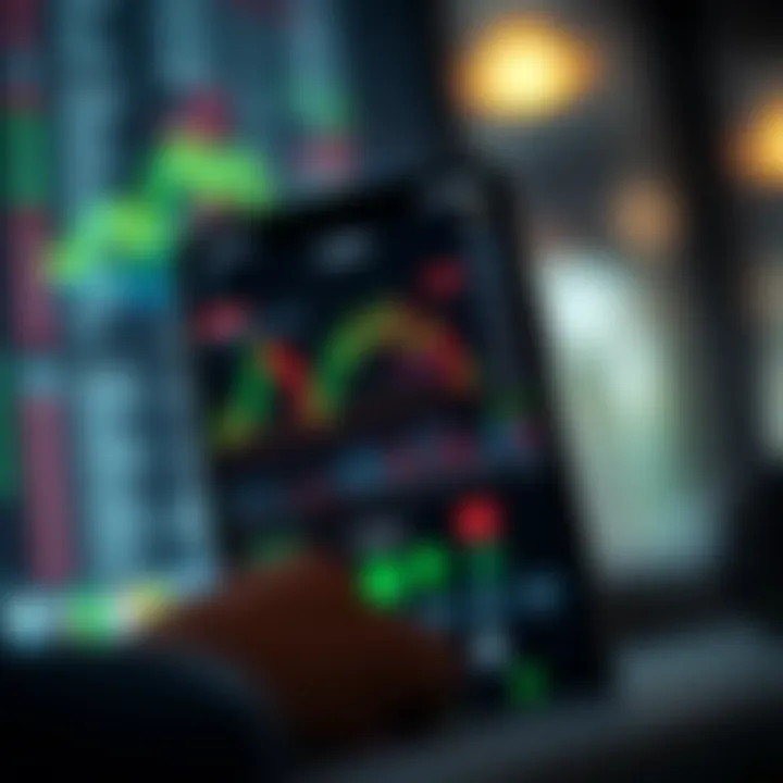 Mobile device displaying a forex trading app interface with charts and currency pairs on screen