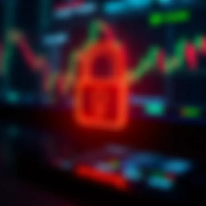 Secure forex trading concept showing digital lock and financial data on a mobile device