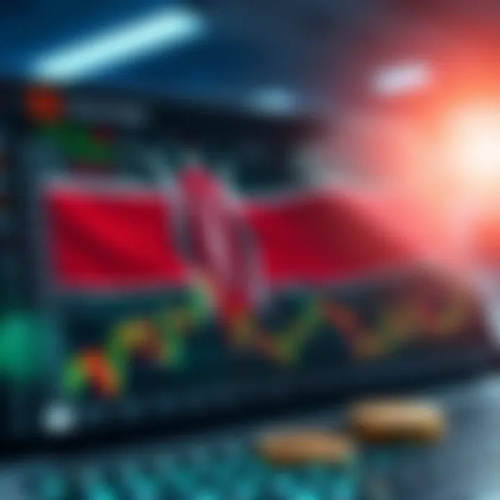 Illustration showing a digital interface with various cryptocurrency trading charts and Kenyan flag in the background