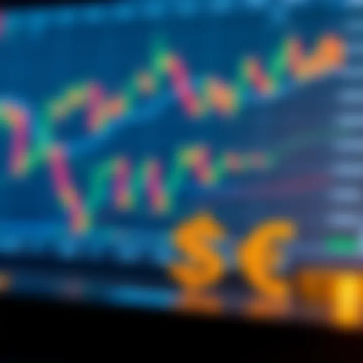 Illustration showing forex market charts and currency symbols representing global trading