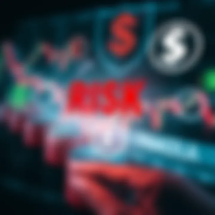 Conceptual illustration of risk management with currency symbols and shield icons