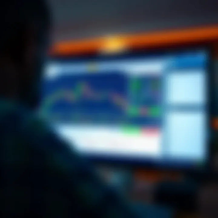 Close-up of a computer screen displaying forex trading software with risk management tools