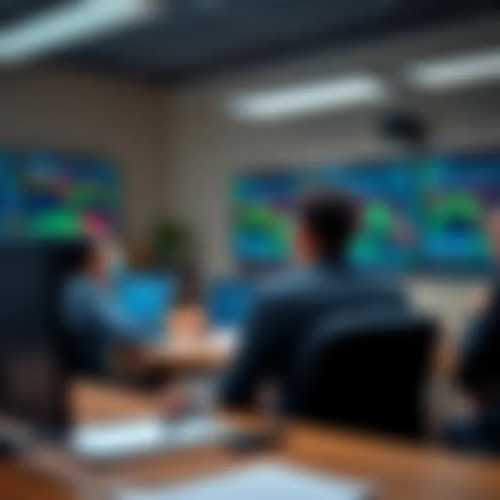 Forex Trading Education in a Classroom Environment A classroom setting showing a teacher guiding students on forex trading charts