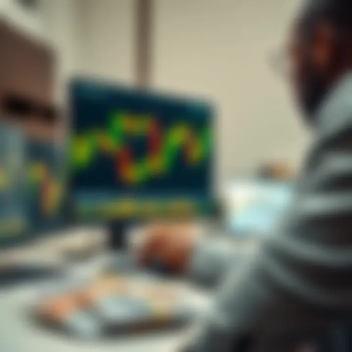 Trader analyzing forex market data on computer with Kenyan currency notes nearby