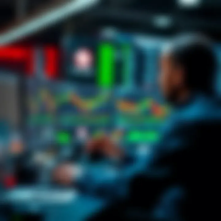 Illustration of a trader managing a forex account with charts and regulatory compliance symbols