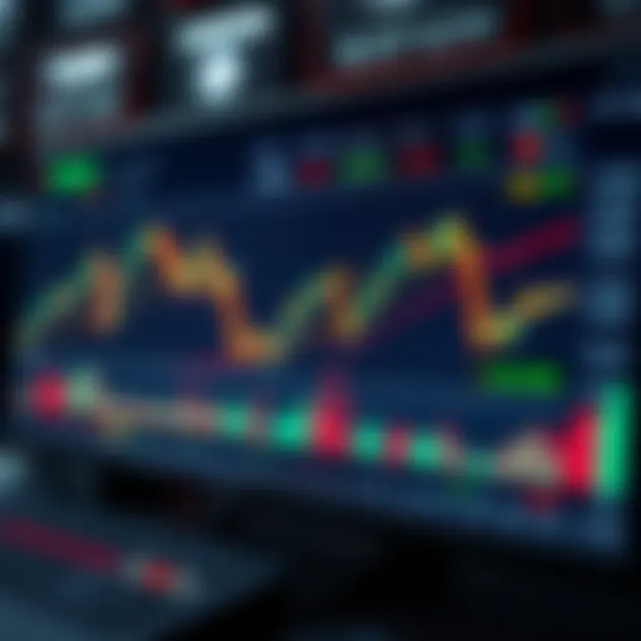 Illustration of a digital interface displaying automated trading algorithms with charts and binary options symbols