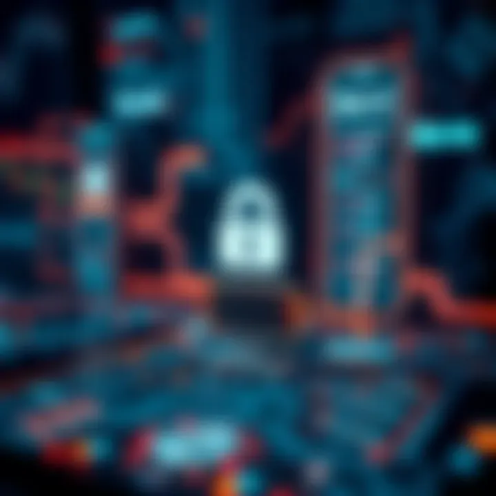 Conceptual graphic showing technology circuitry and data flow representing the functioning of binary trading bots