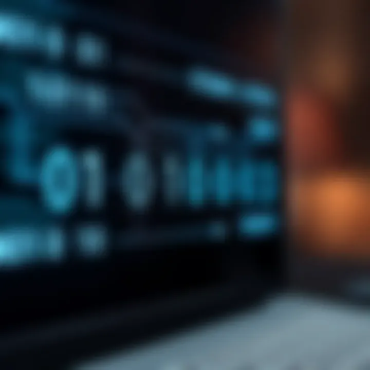 Diagram illustrating the binary numeral system with zeros and ones connected by lines displaying digital data flow