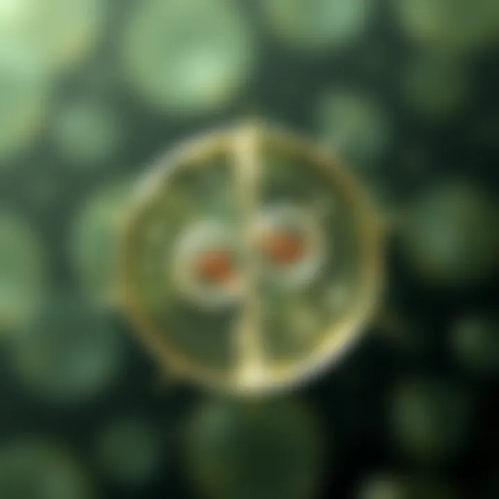 Diagram showing a single-celled organism dividing into two identical cells