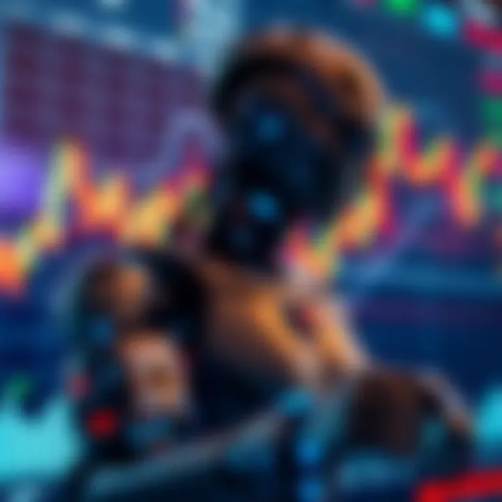 Representation of an automated binary trading bot executing trades on digital financial charts