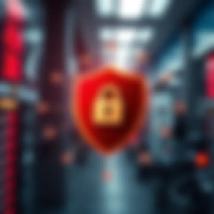 Conceptual graphic illustrating security shield overlaying financial transaction symbols emphasizing protection in cashier binary systems