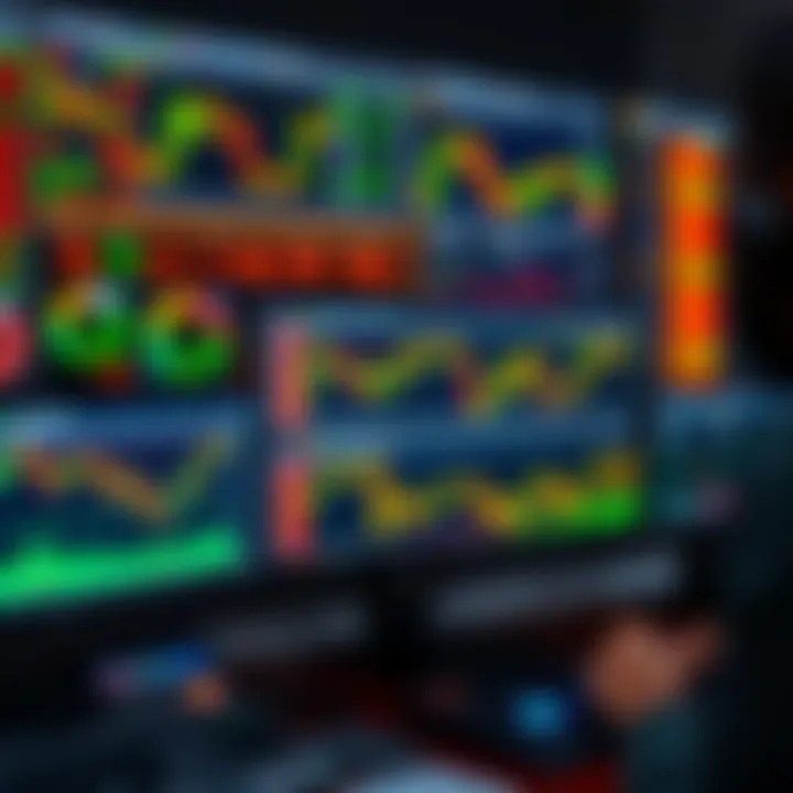 Financial tools and chart analysis displayed on multiple computer screens for forex trading