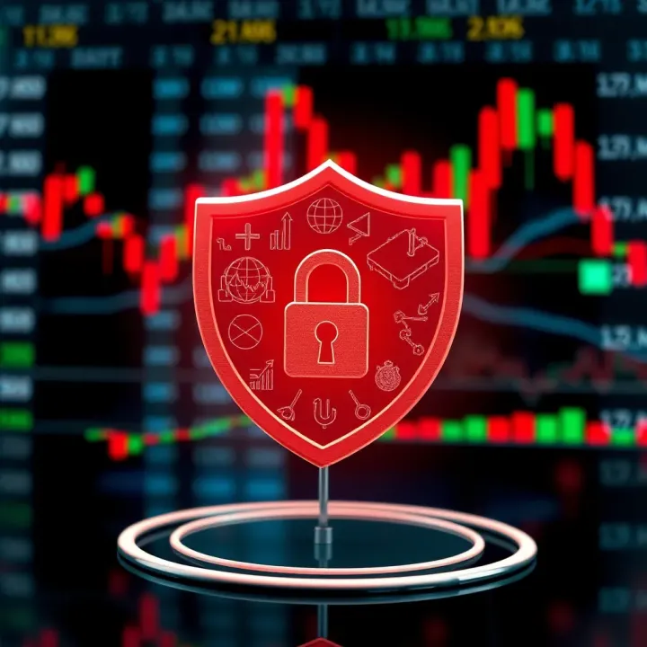 Illustration of a secure shield symbol with financial icons representing regulation and trust
