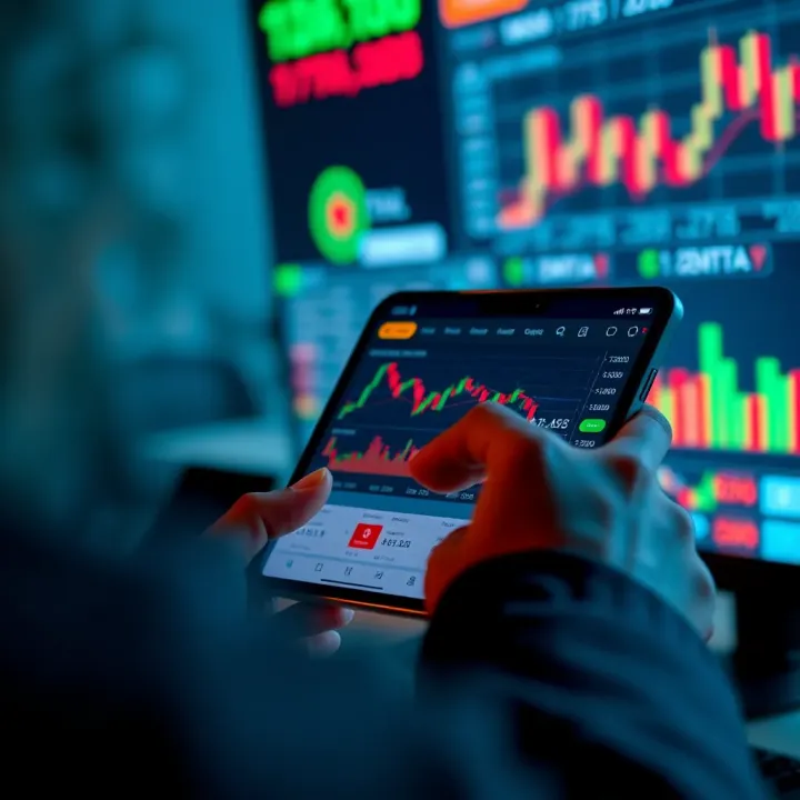 User navigating a crypto trading platform on a mobile device showing charts and transaction options