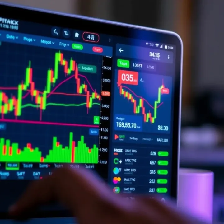 Forex Trading App Interface Displaying Currency Charts and Trading Features User interface of a forex trading app showing live currency charts and trading options
