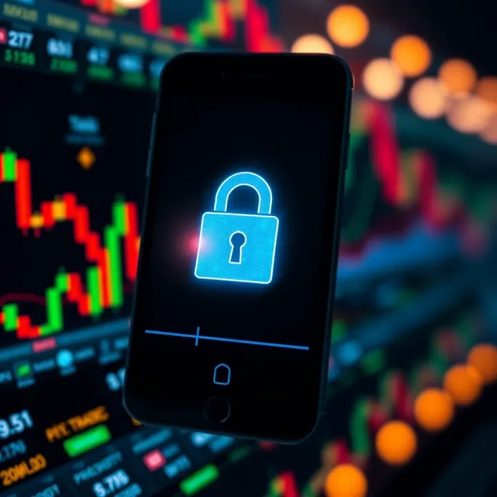 Security Features in Forex Trading Applications Secure forex trading app with lock icon symbolizing safety and protection
