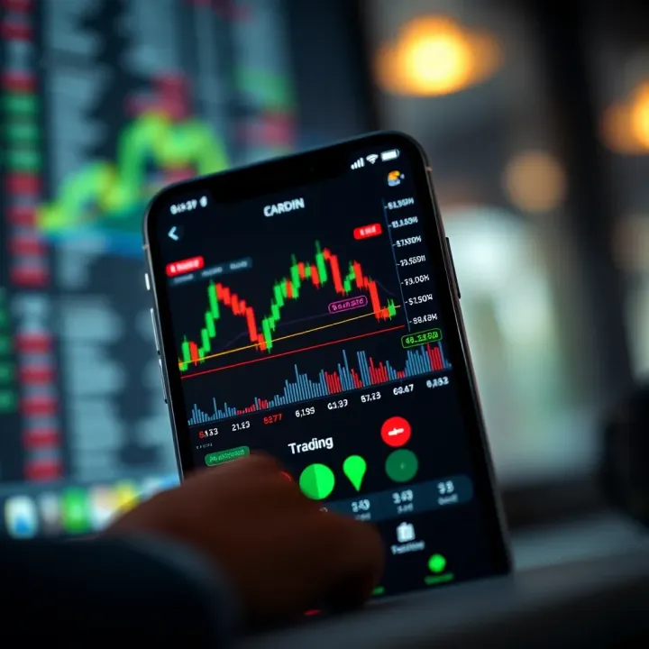 Mobile device displaying a forex trading app interface with charts and currency pairs on screen