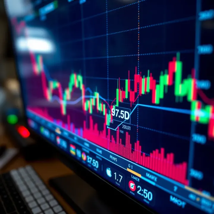Graph illustrating upward and downward trends in binary trading on a digital screen in Kenya