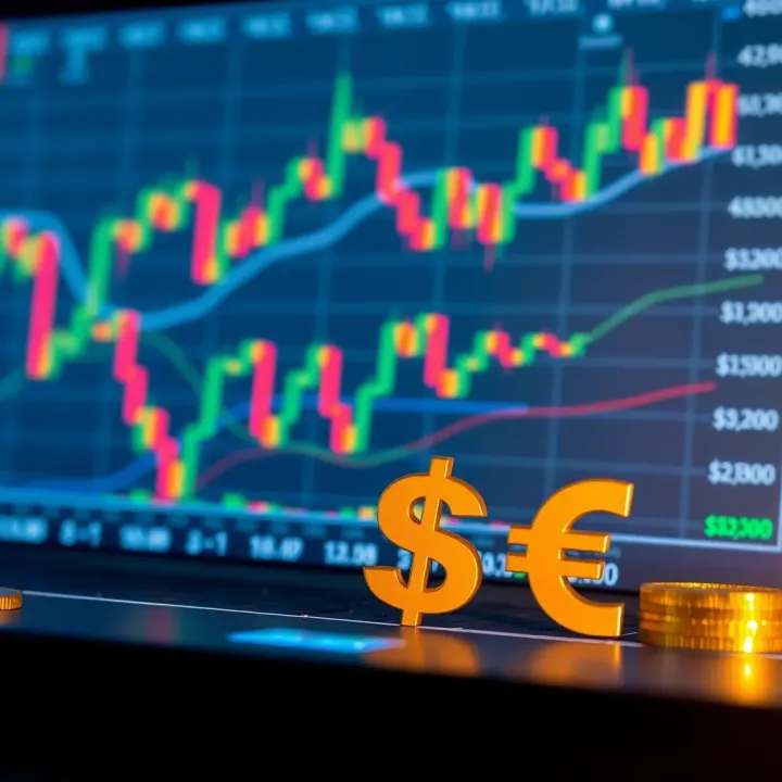 Illustration showing forex market charts and currency symbols representing global trading