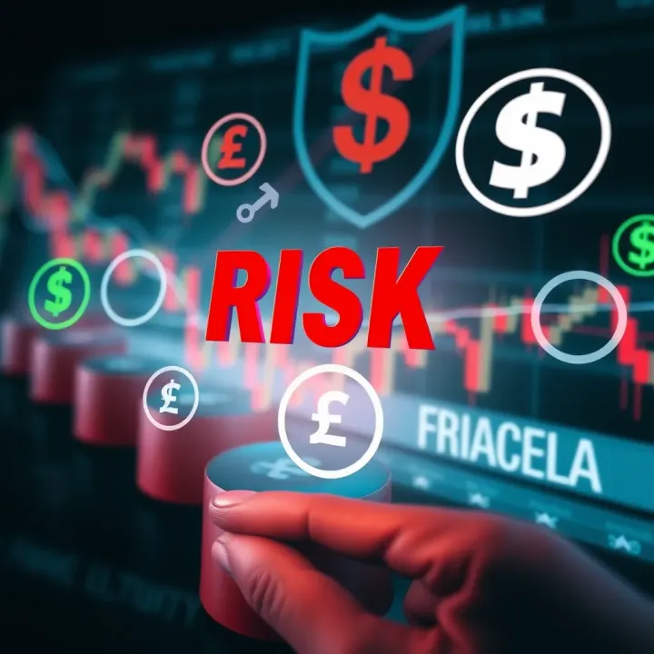 Conceptual illustration of risk management with currency symbols and shield icons
