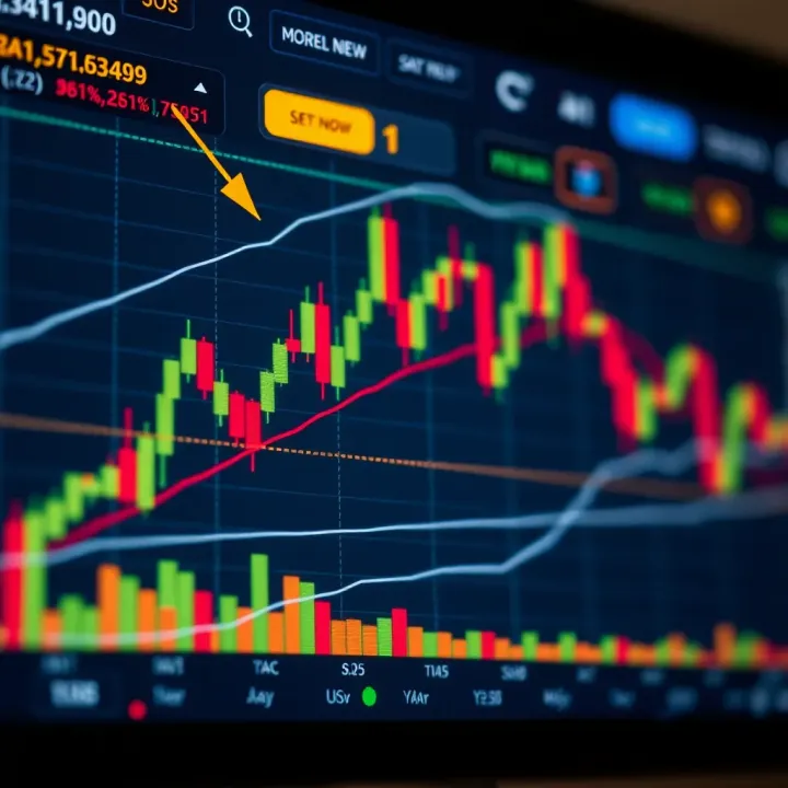 Chart displaying binary options trading with annotated technical indicators