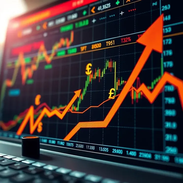 Conceptual graphic illustrating forex binary options with currency symbols and upward trend arrows