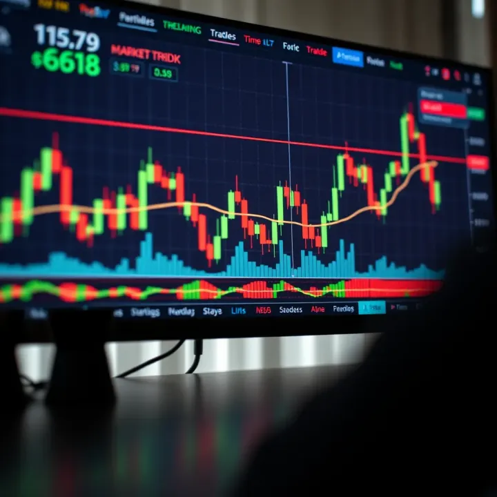 Illustration of a digital forex trading chart displaying candlestick patterns and market trends