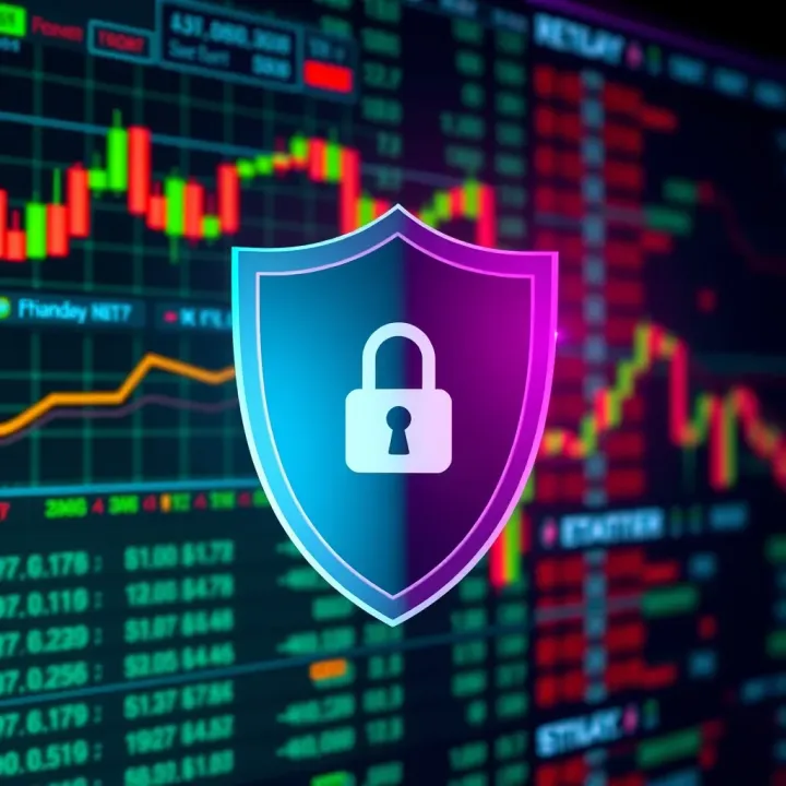 Security shield symbol overlaid on a digital background representing online trading protection