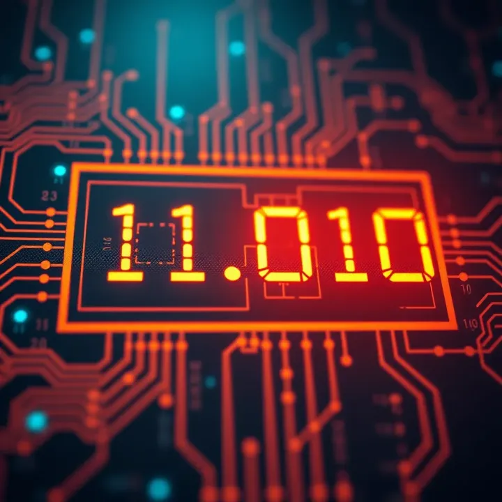 Example illustrating conversion of a hexadecimal value into binary with digital circuit representation