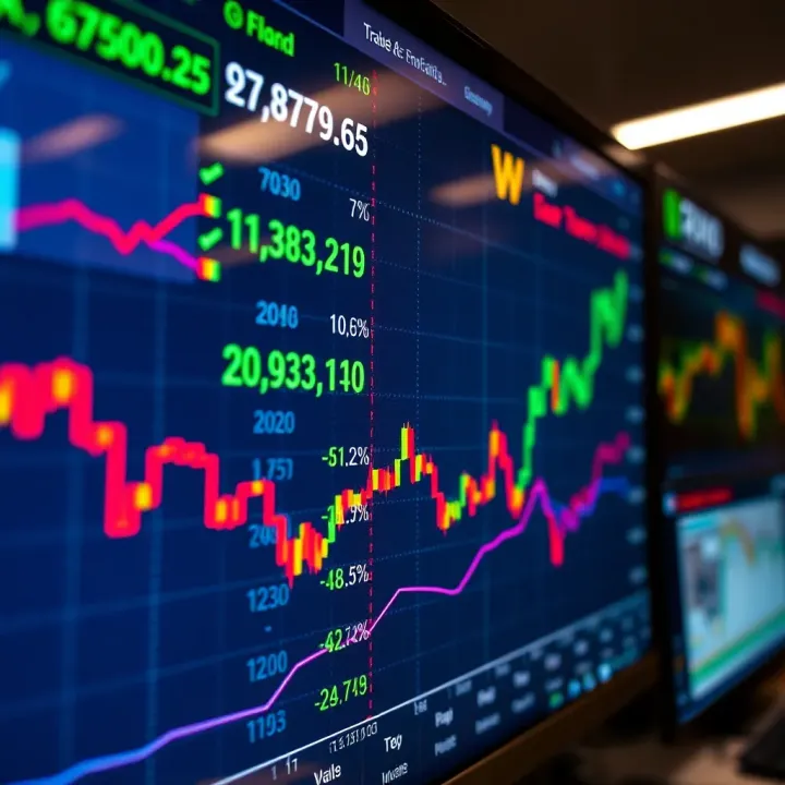 Chart showing currency exchange rates and financial data on a digital screen