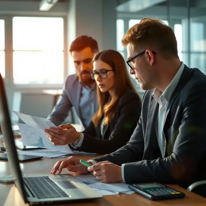 Strategic Risk Evaluation in Business Operations Visualization of a business team analyzing potential threats and making strategic decisions to safeguard operations