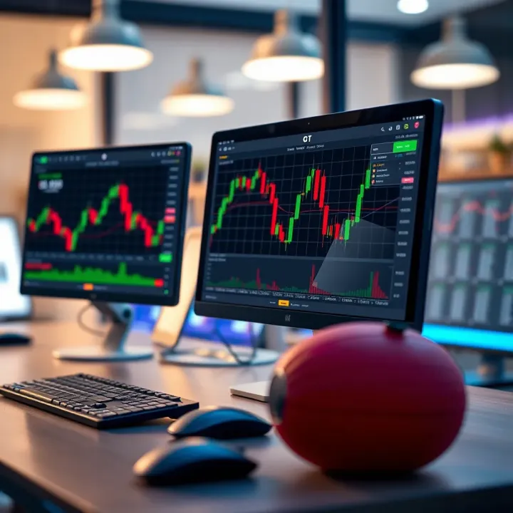 Desktop setup showing online trading platform with forex market data