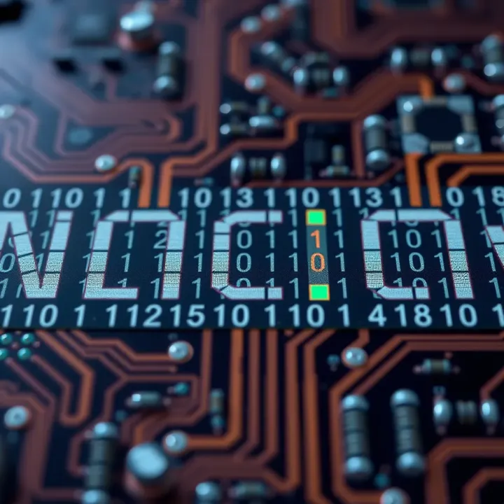 Circuit board illustrating binary signals in digital electronics applications