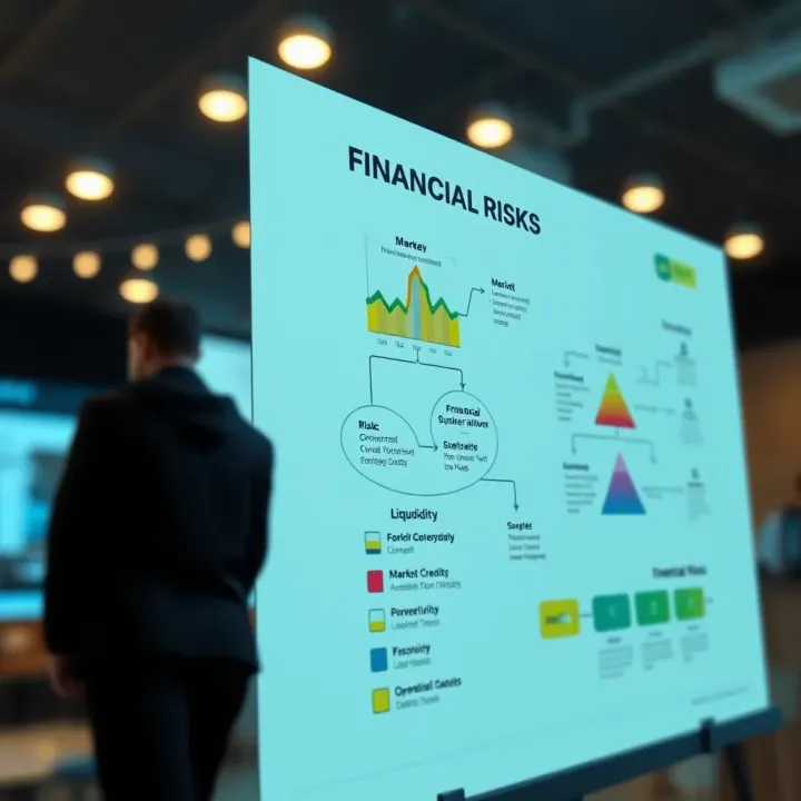 Flowchart illustrating various financial risks including market, credit, liquidity, and operational risks impacting business stability