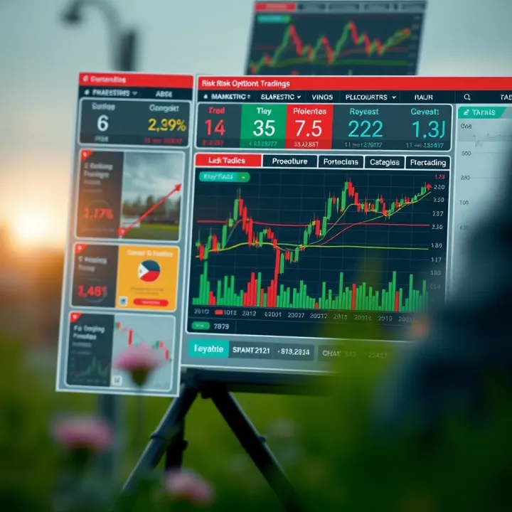 Key Risk Management Techniques for Binary Options Traders Conceptual illustration of risk management strategies including charts and protective measures in trading