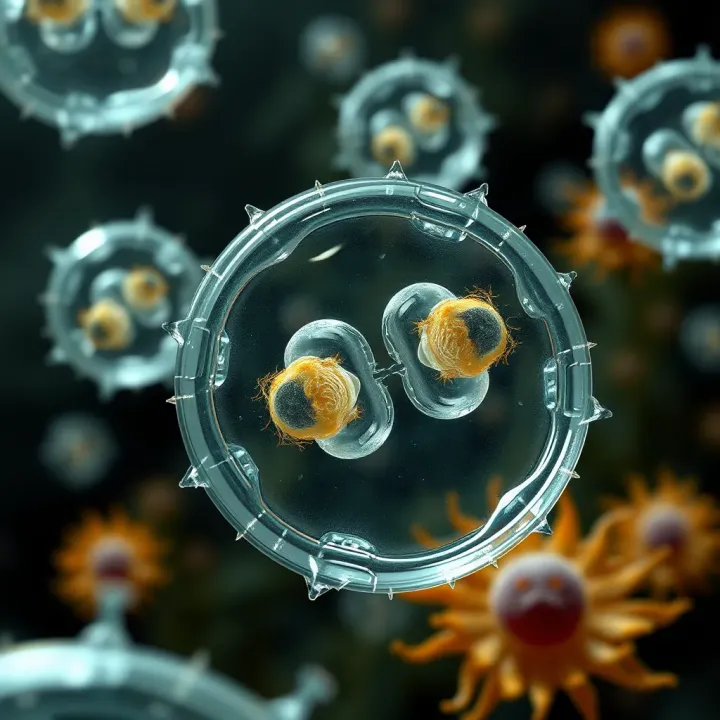 Illustration of various single-celled organisms that reproduce through binary fission