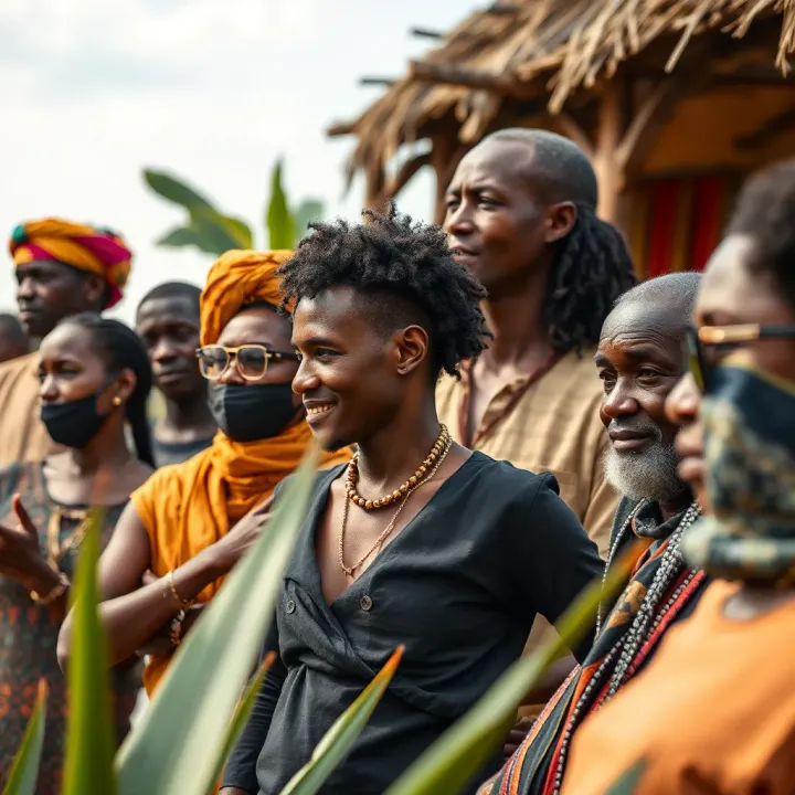 Diverse group demonstrating various gender expressions challenging binary classification, set against a Kenyan cultural backdrop