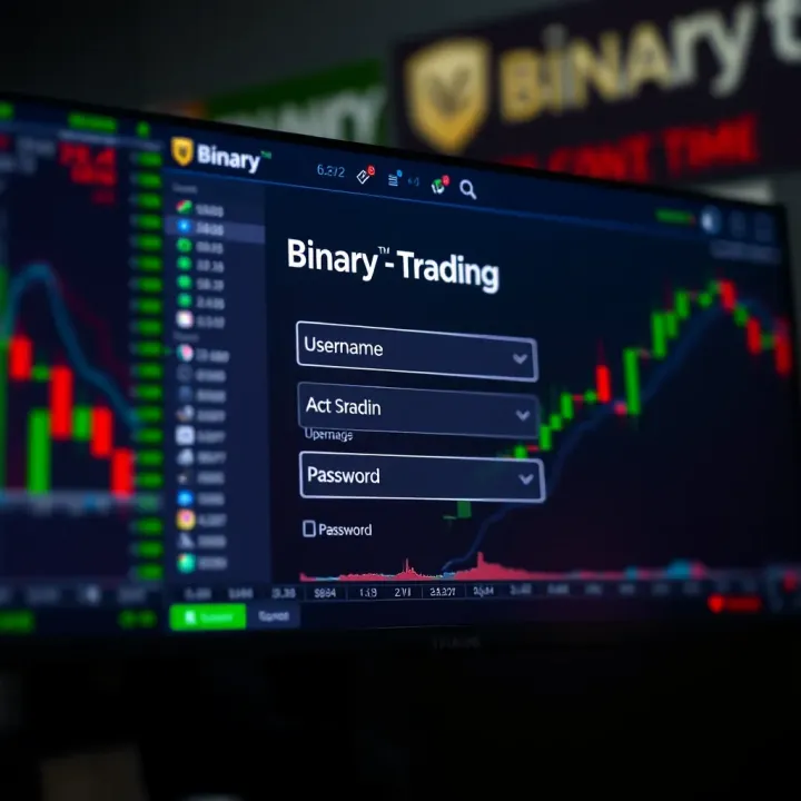 Secure login interface for a binary trading platform showing username and password fields