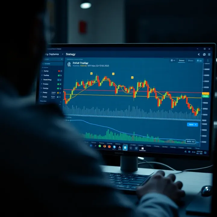 Graphical interface of TradingView highlighting strategy settings and analysis features for binary trading optimization