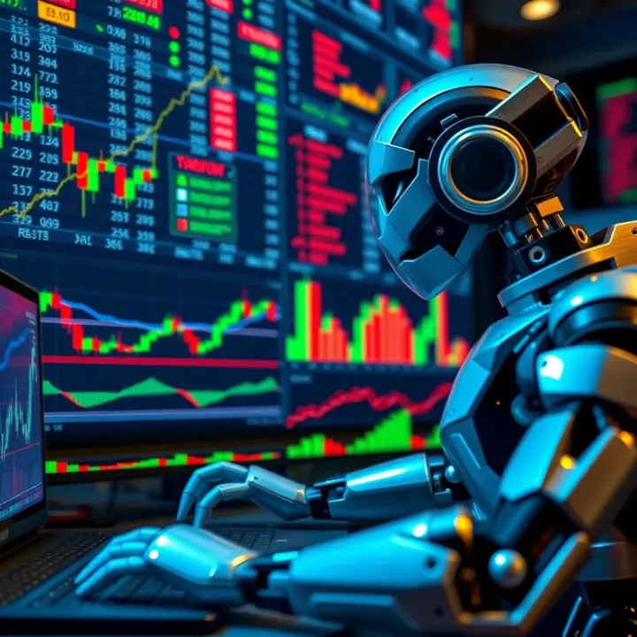 Illustration of automated software analyzing forex charts and executing trades