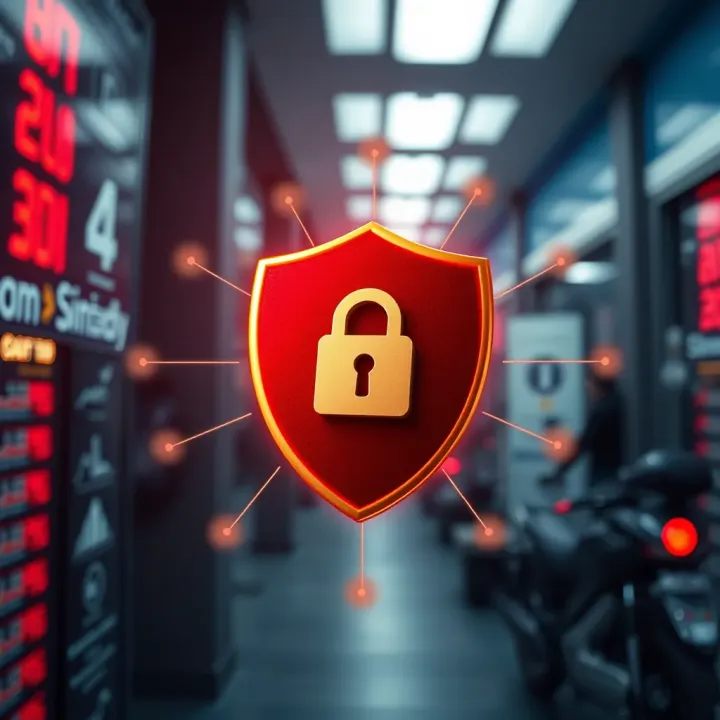 Conceptual graphic illustrating security shield overlaying financial transaction symbols emphasizing protection in cashier binary systems