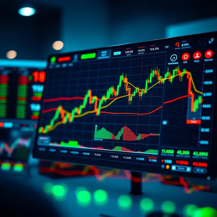 Illustration showing a digital trading platform with graphs and charts representing investment opportunities